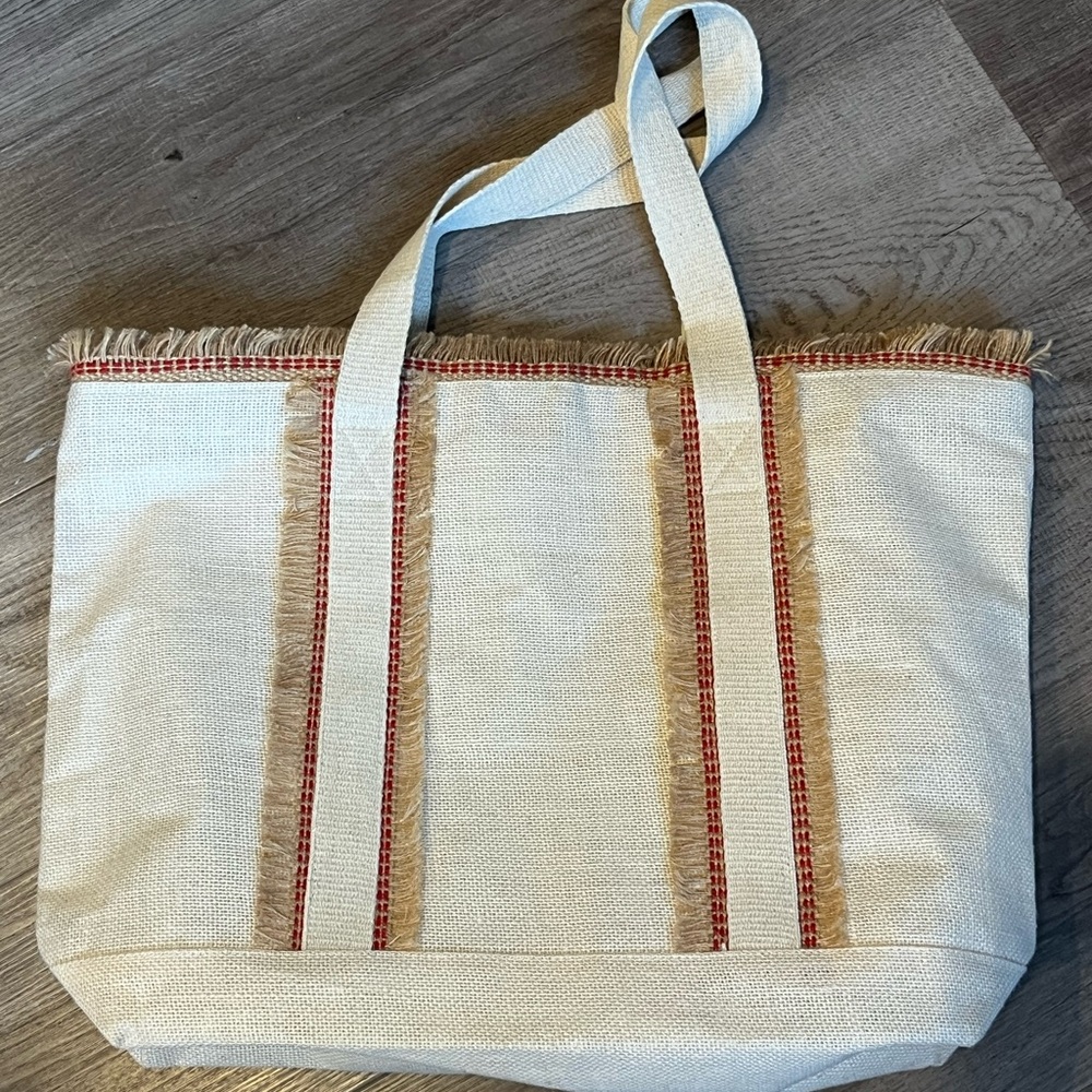 Canvas Fringe Tote Bag with Red Trim - Women. New.